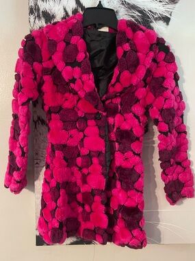 Vintage iconic 90’s Y2K Formula X Bubble Faux fur coat Fuschia Pink hour glass S